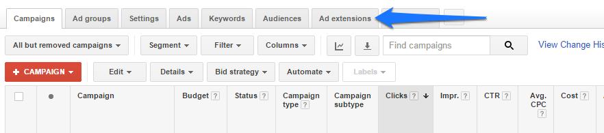 ad extensions step 1